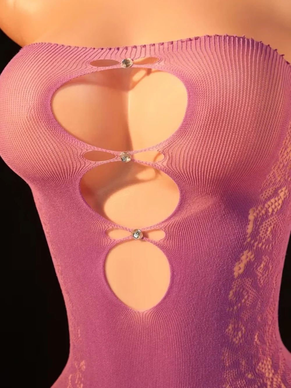 Earthy Rose Pink & Rhinestone, Mesh, Lingerie Slip